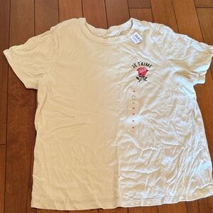 Old Navy Cream Short Sleeve Tee with Rose Graphic